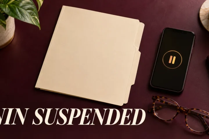 Blank document folder and phone pause symbol with NIN suspended headline.