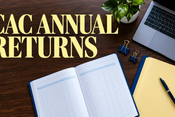 Business ledger and compliance folder with CAC annual returns headline.