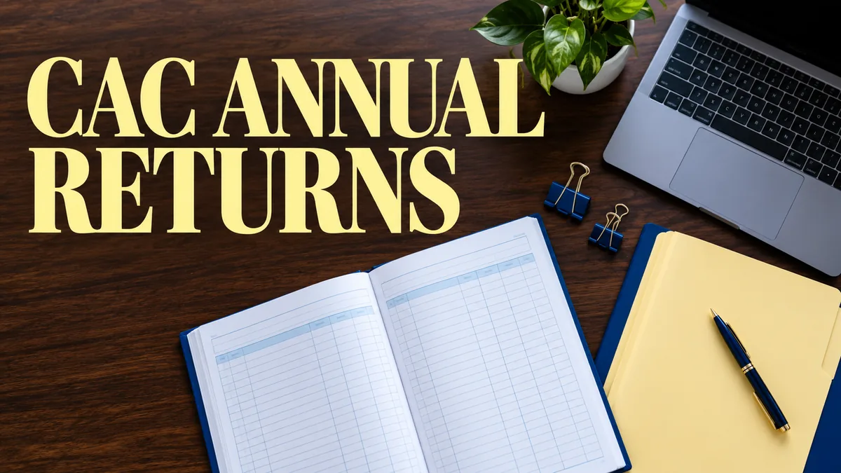 Business ledger and compliance folder with CAC annual returns headline.