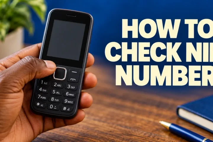 Hand holding a simple phone with NIN number recovery headline.